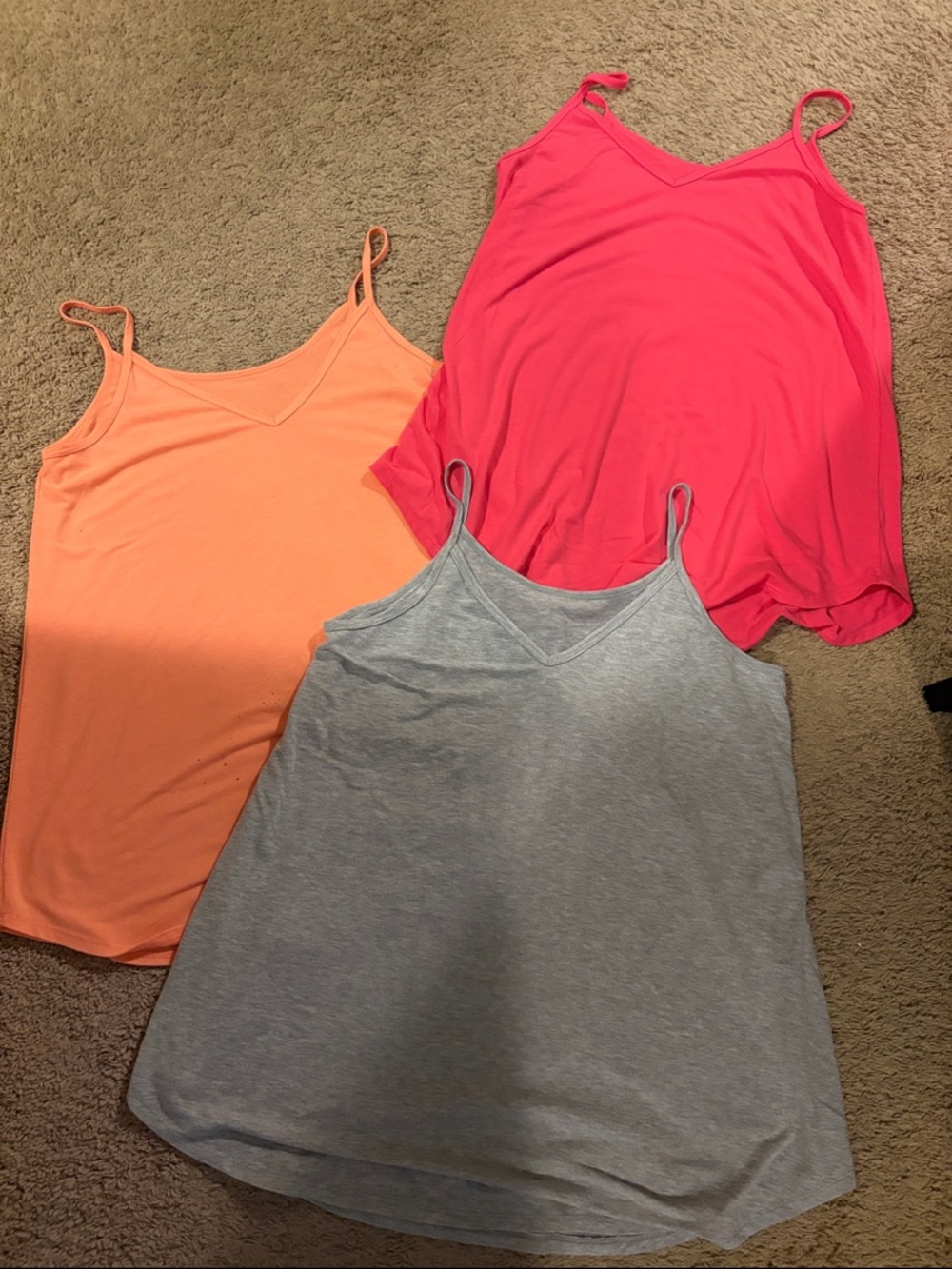 Zenana Outfitters 3-Pack V-Neck Camisoles - Hot Pink, Coral, Heather Gray